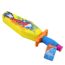 Banzai water blaster foam sword with blue handle and yellow body