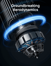 Bladeless tower fan motor and airflow chamber shown in cutaway view
