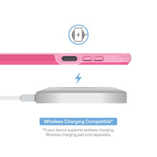 Pink slim rugged phone case compatible with wireless charging, slim design