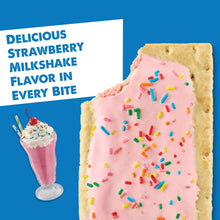 Frosted strawberry milkshake toaster pastries with pink icing and colorful sprinkles.