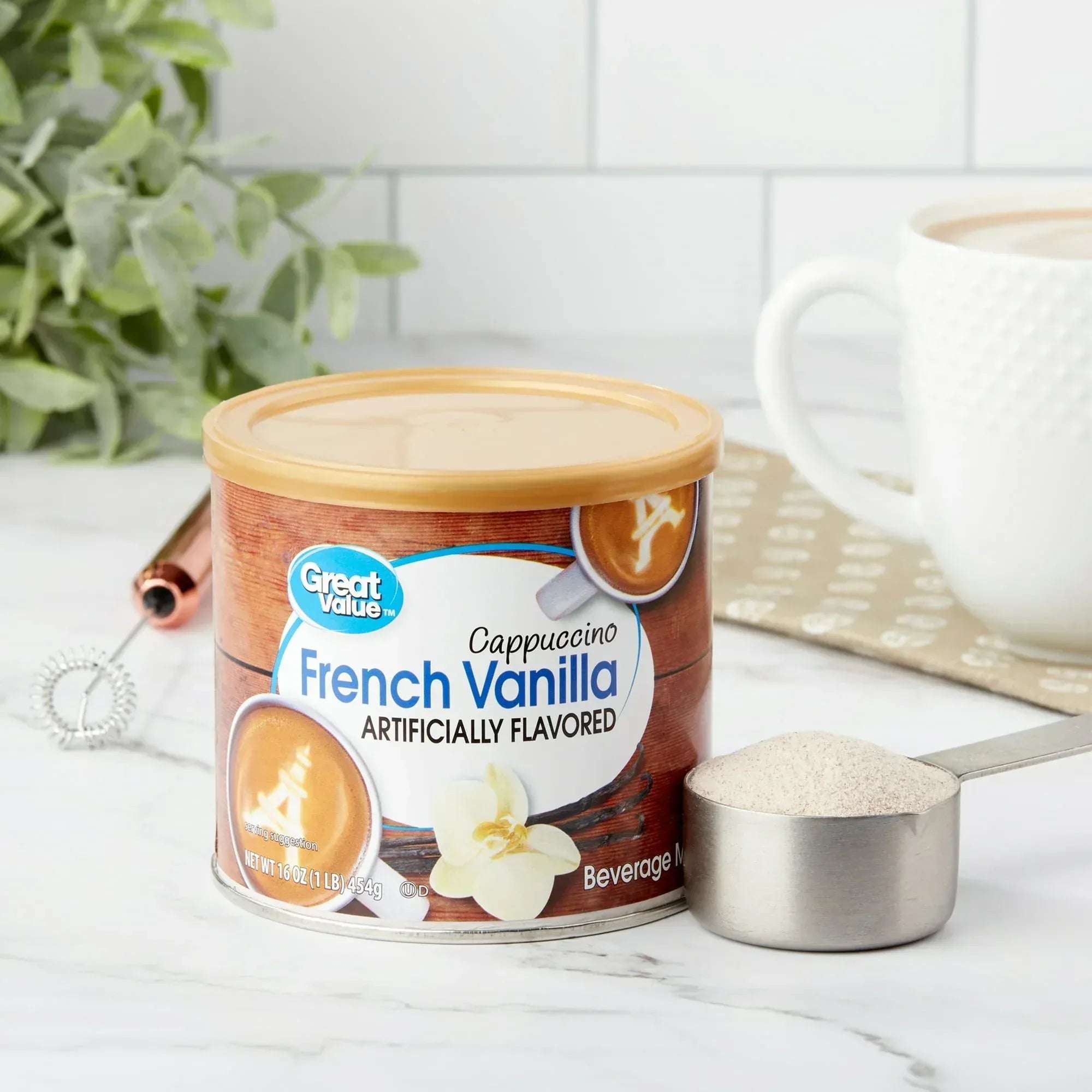 Great Value French Vanilla Cappuccino Coffee House Beverage Liquid Drink Mix, 16 oz Canister