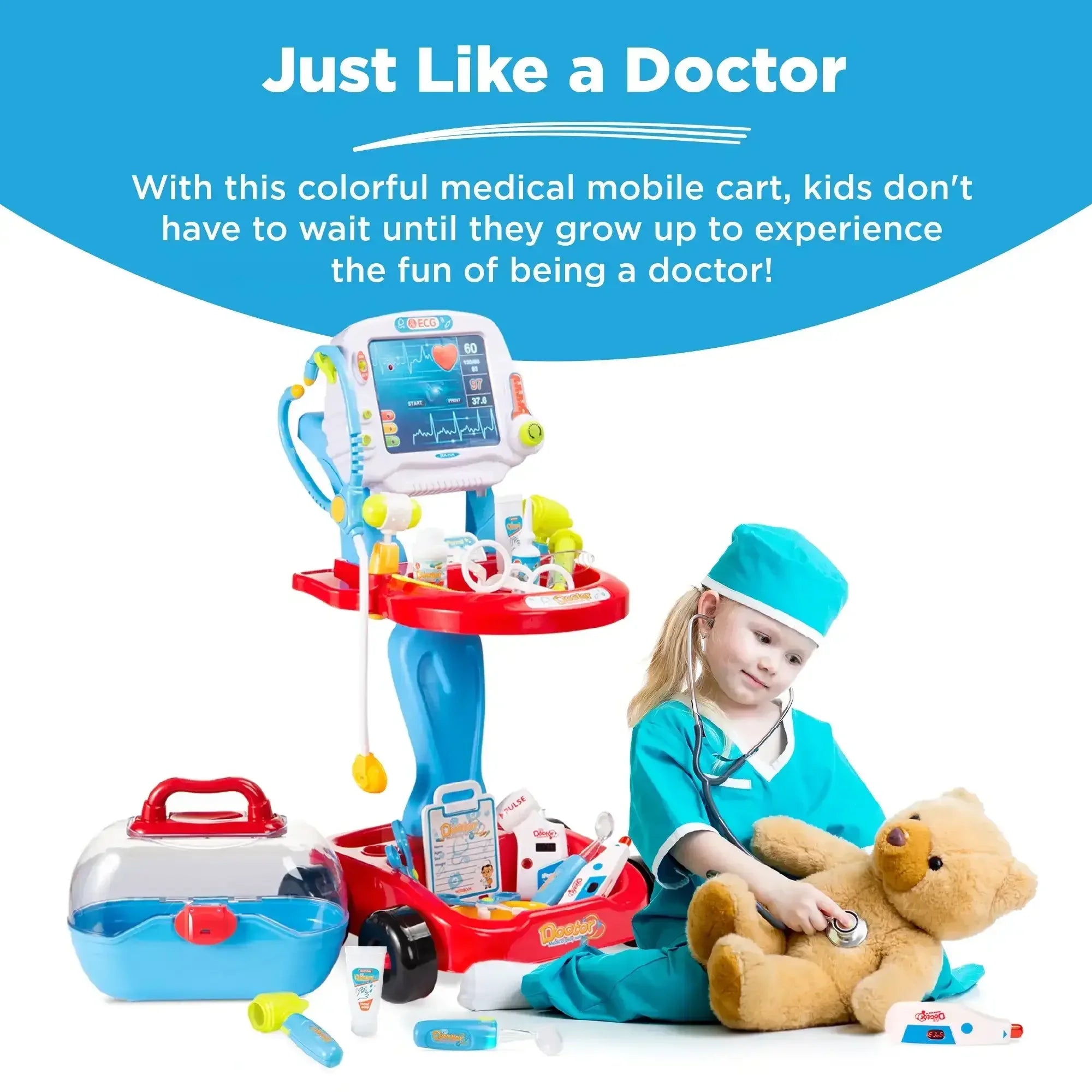 Best Choice Products Play Doctor Kit for Kids, Pretend Medical Station Set with Carrying Case, Mobile Cart - USA MEGA SHOP
