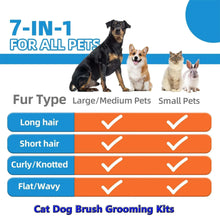 7-in-1 pet grooming kit chart showing brushes for different fur types