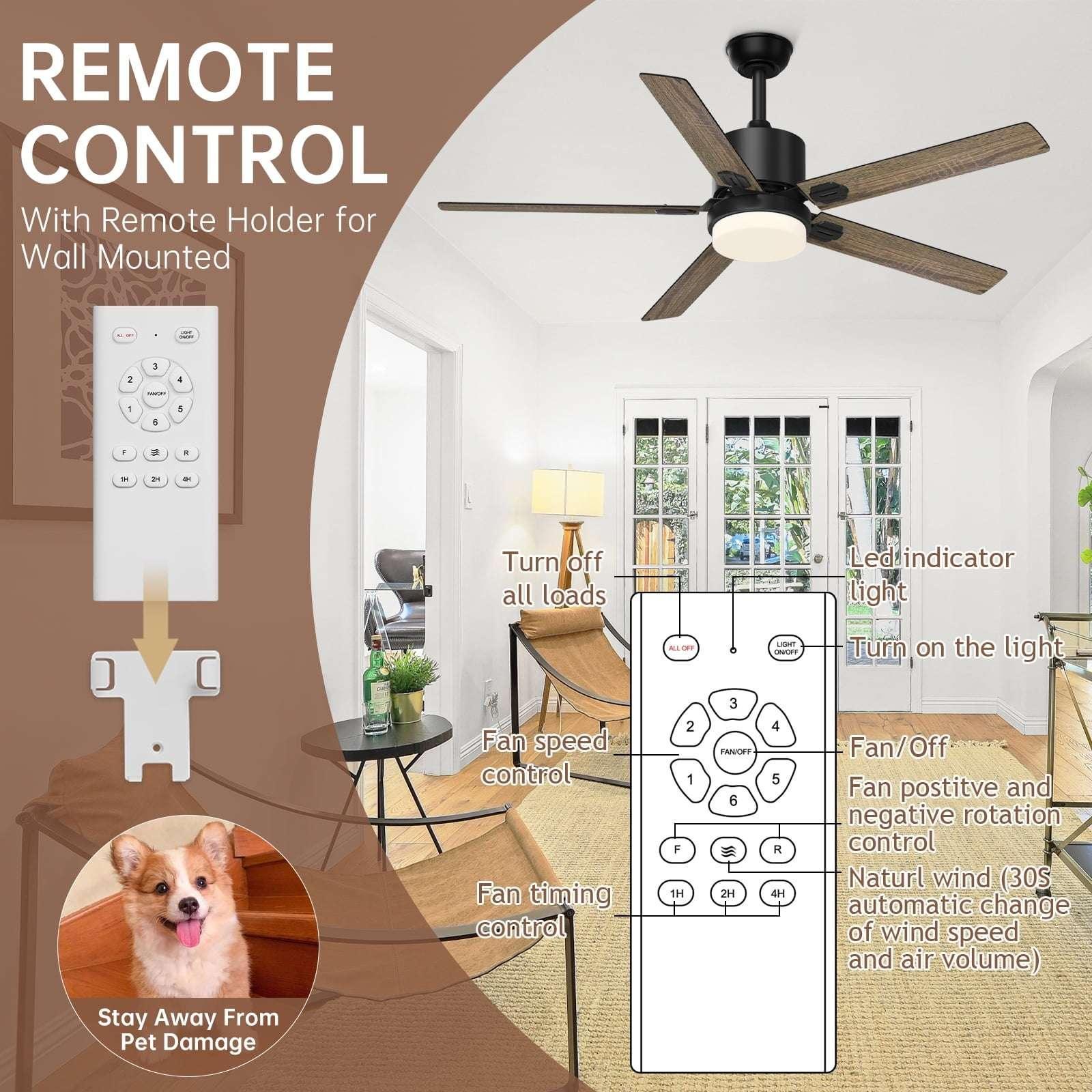 SKEVEN 52 ''Ceiling Fan with Light and Remote, Ceiling Fan 6-Speed Reversible DC Motor, Suitable for Outdoor Terraces, Bedrooms - USA MEGA SHOP