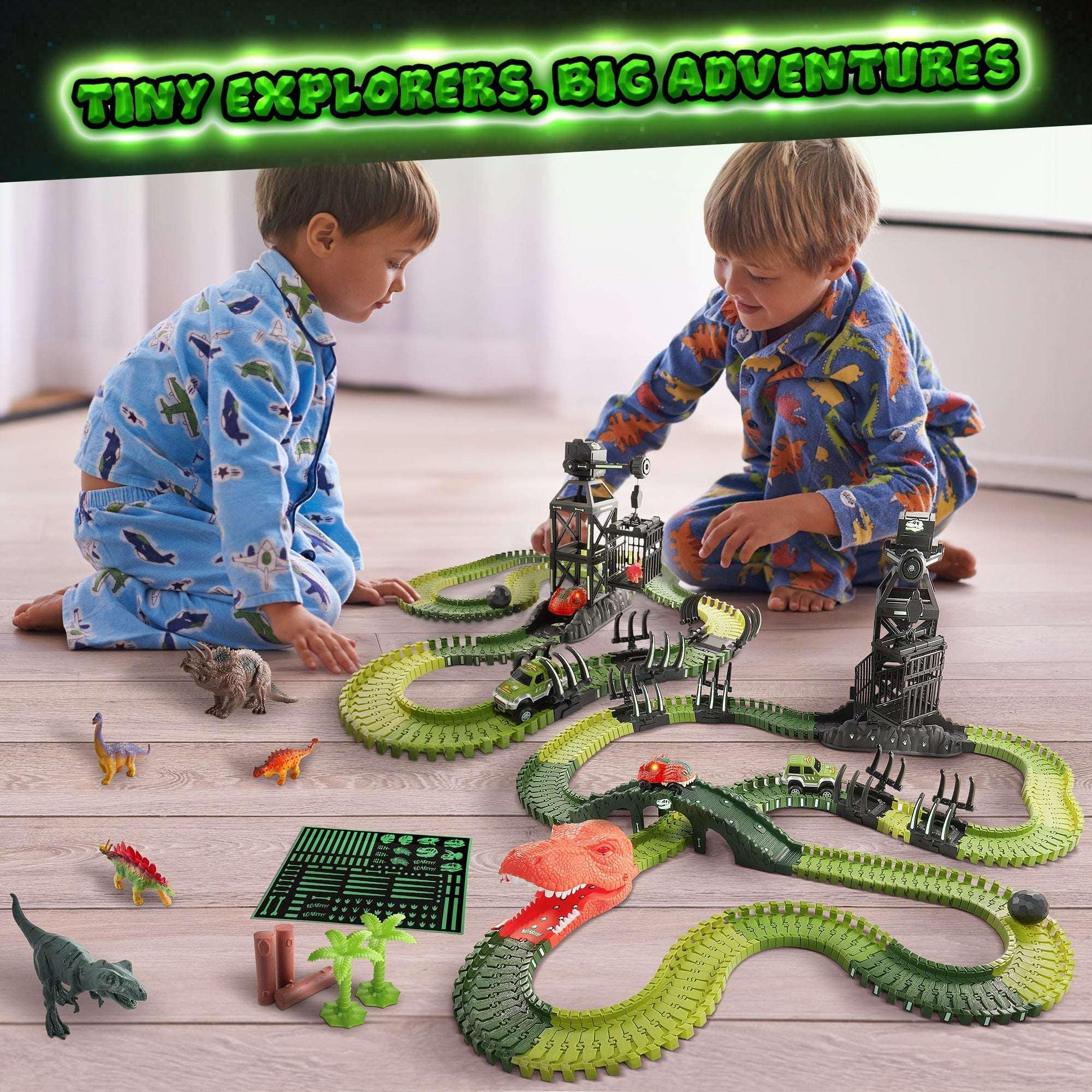 USA Toyz Dinosaur Dash Track 6 Dinosaurs LED Dino Car STEM Set Toy 225 Piece Tracks for Kids Ages 3+ - USA MEGA SHOP