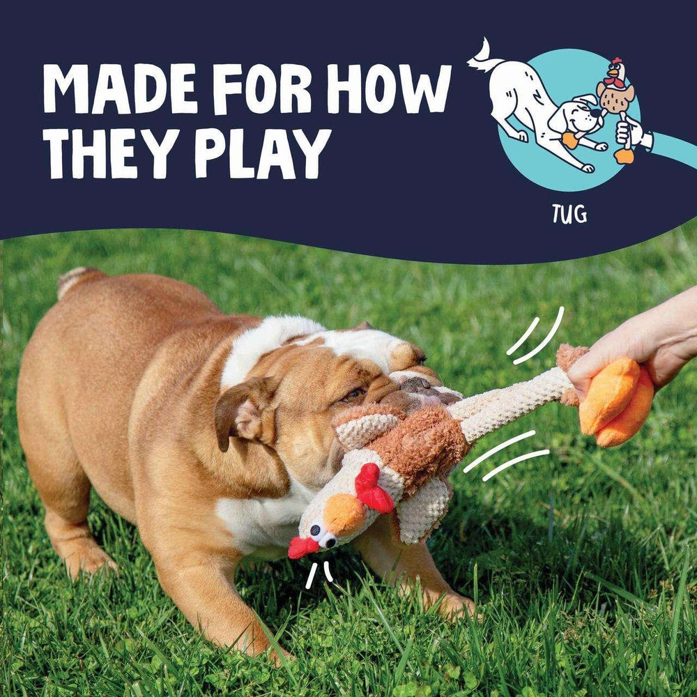 goDog Farm Friends Rooster Plush Toy for Dogs with Chew Guard Technology for Stronger & Longer Play, Soft & Durable, Built-In Squeaker, Brown, Medium - USA MEGA SHOP