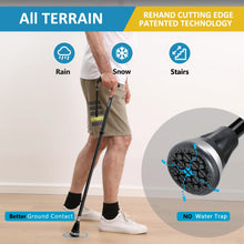 Walking cane with textured all-terrain tip shown with pivot base and anti-slip tread