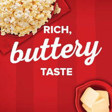 Buttery taste oil promotion with popcorn bits, butter pieces, and a red bowl