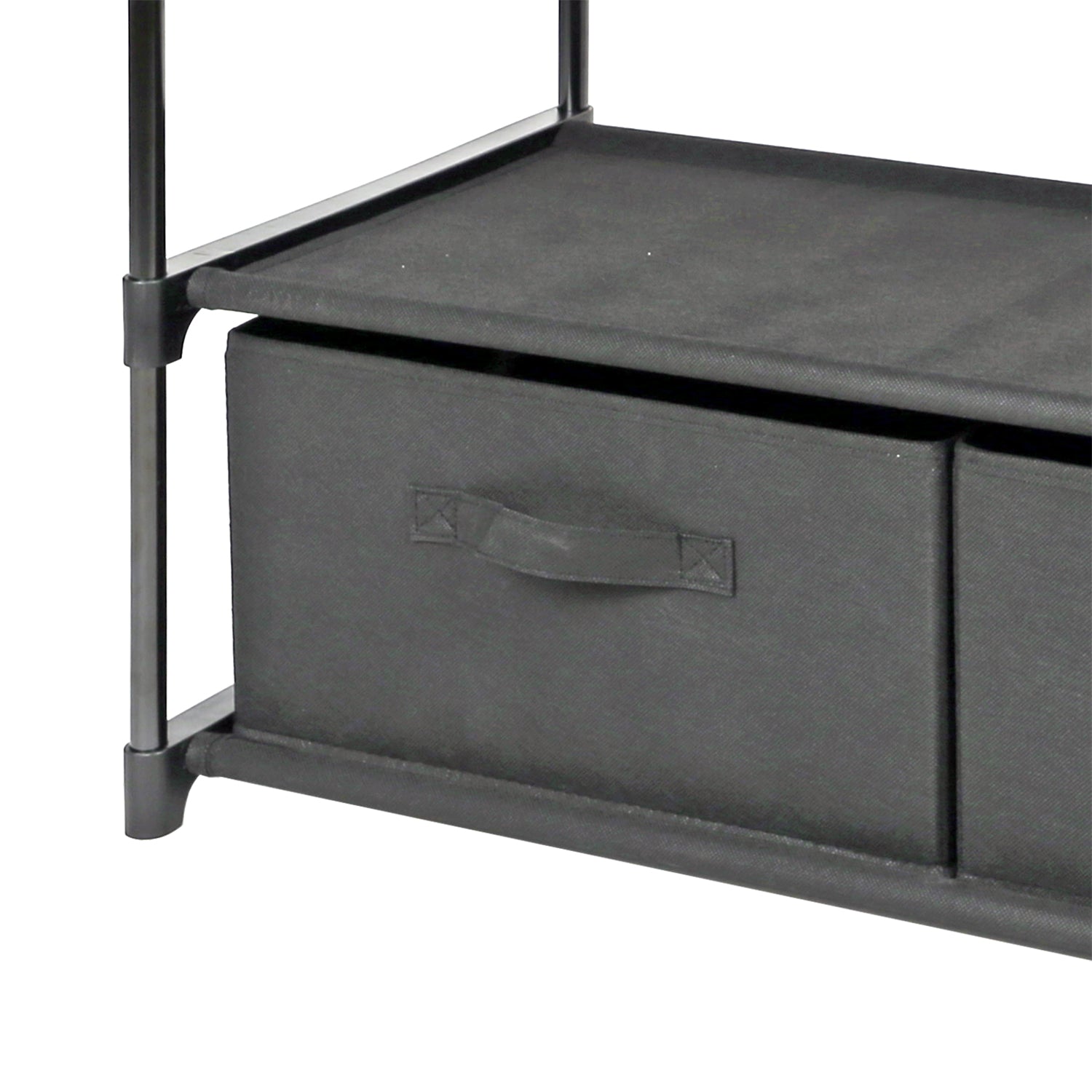 Mainstays 4 Shelf Closet Storage Organizer for Clothes with 2 Fabric Bins, Black, Metal Frame