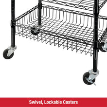 3-tier rolling utility cart with wire shelf and swivel, lockable caster wheels