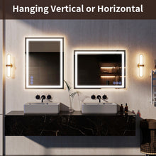 Wall-mounted LED bathroom mirror with bright white light frame and anti-fog panel