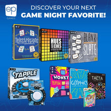Game night display featuring Tapple word game box and blue spinner set