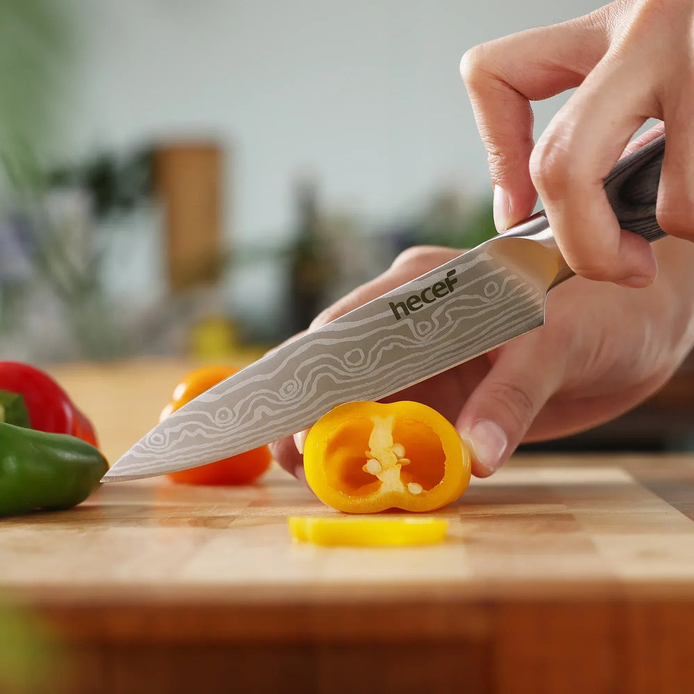 Hecef 8-Inch Chef Knife with Japanese Damascus Pattern and Ergonomic Wood Handle - USA MEGA SHOP