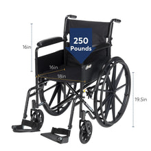 Drive wheelchair with padded armrests and removable footrest supports, black