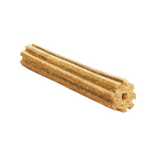 Dental chew treats, stacked tan-brown rectangular ridged pieces