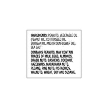 Ingredients panel for peanuts, lists vegetable oil and sea salt