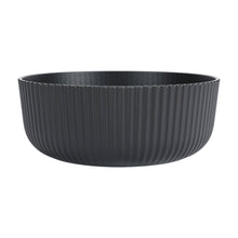 Black ribbed plastic cereal bowl, wide round shape