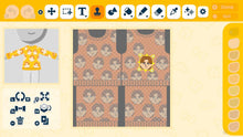 In-game clothing and pattern editor with shirt grid and tool icons