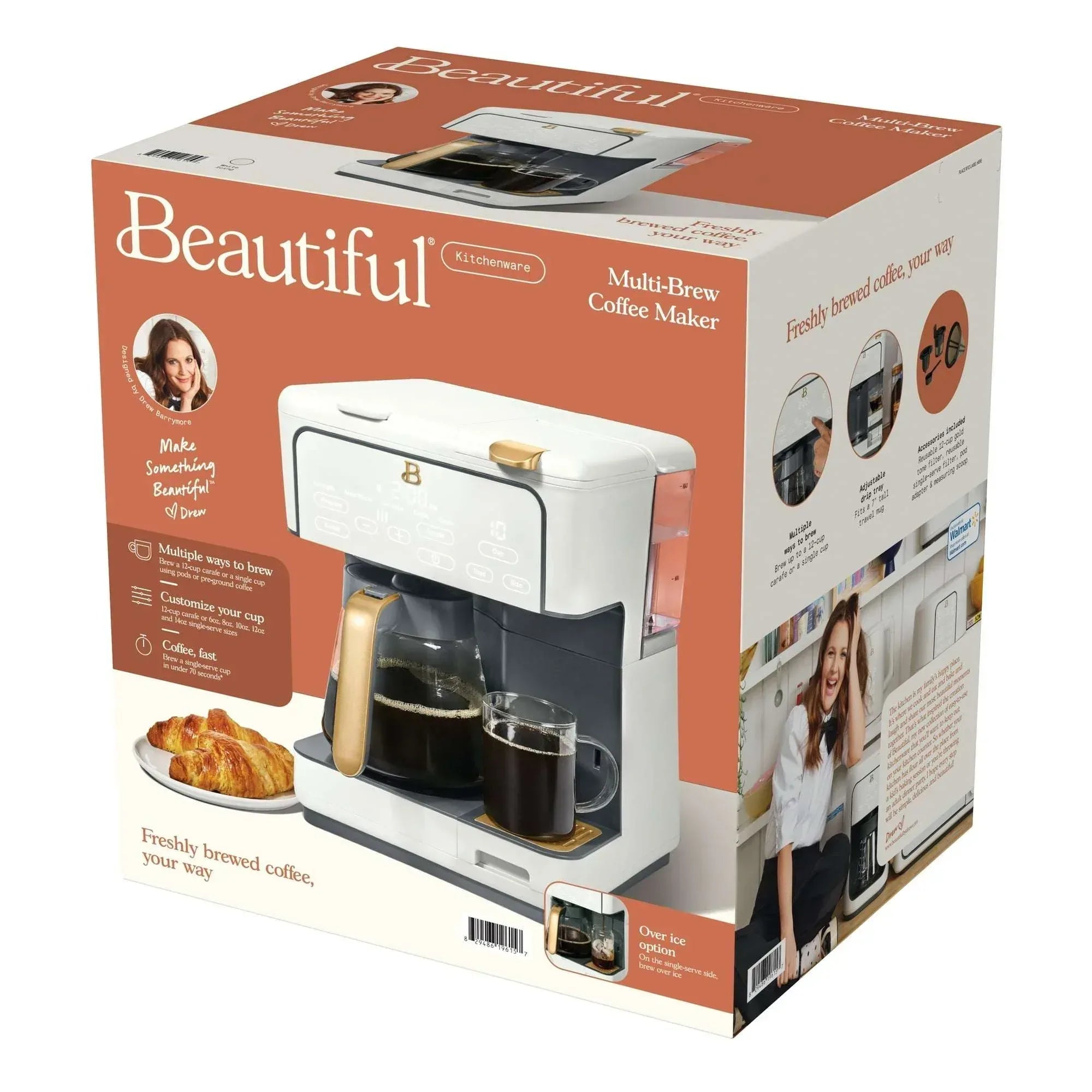 Beautiful Multi-Brew 12-Cup Programmable Drip & Single-Serve Coffee Maker, White Icing by Drew Barrymore