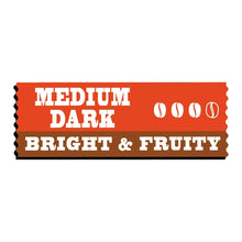 Coffee flavor label reading medium dark, bright & fruity