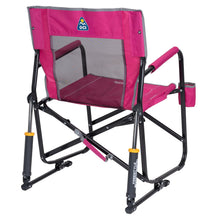 Beach Berry foldable rocking camp chair with gray back mesh and side cup holder pouch
