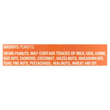 Dry roasted, unsalted peanuts jar with ingredient panel listing allergens