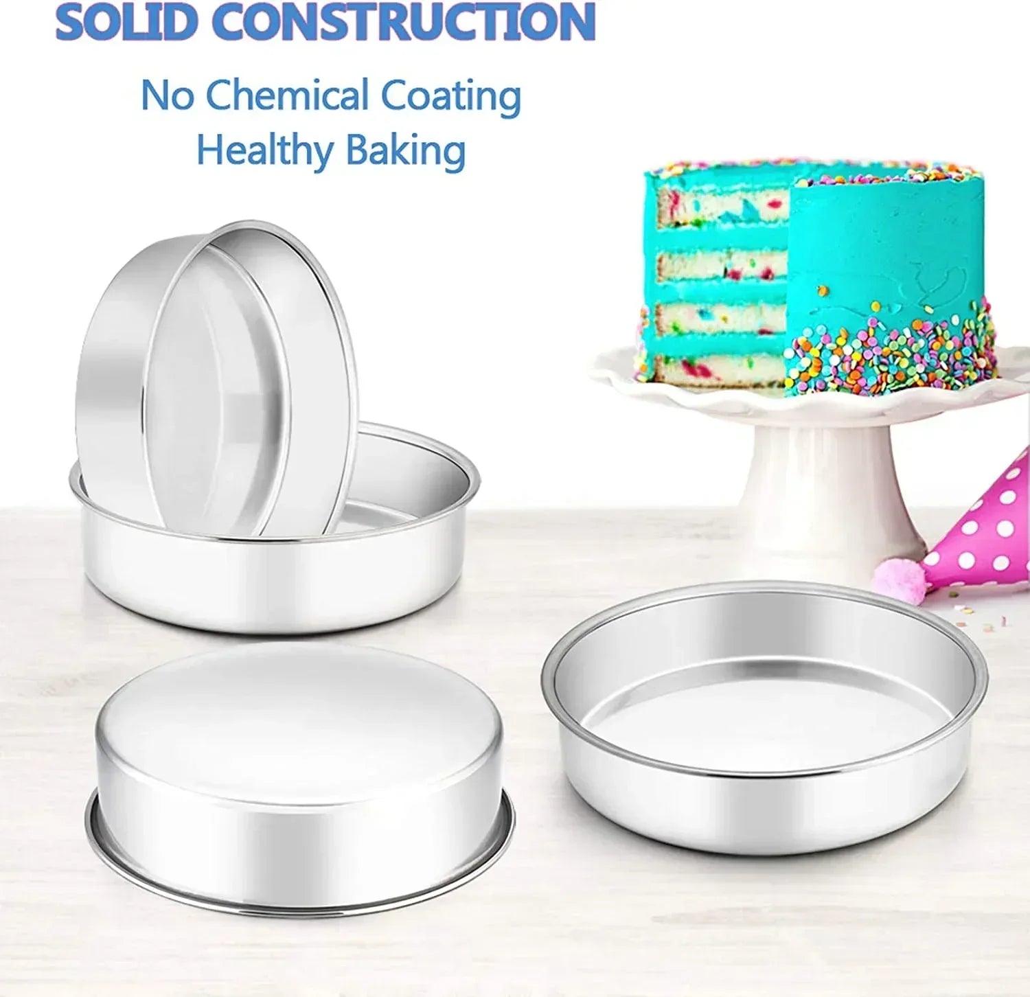 Vesteel Cake Pan, Stainless Steel Round Layer Cake Baking Pans, Non-Toxic & Healthy, Mirror Finish & Dishwasher Safe