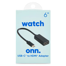 onn black USB-C to HDMI adapter retail package, 6-inch