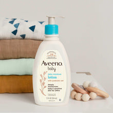 Aveeno baby daily moisture lotion bottle with blue pump and prebiotic oat