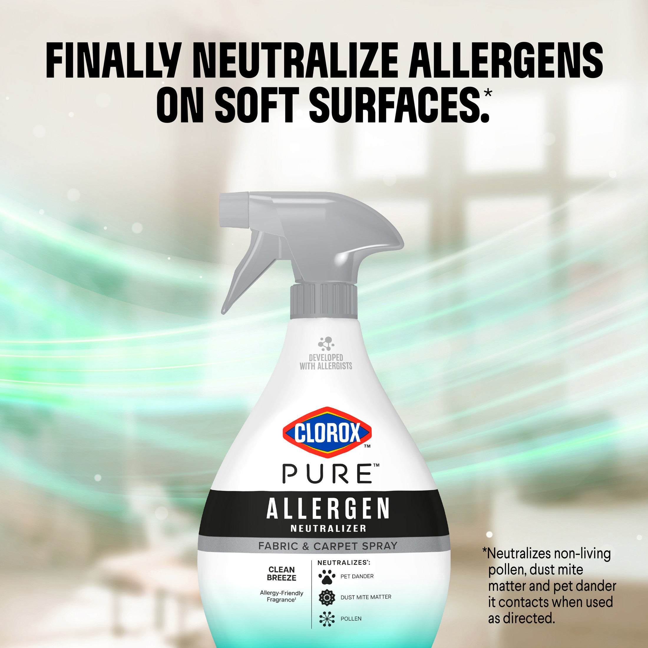 Clorox PURE Allergen Neutralizer Fabric and Carpet Spray, Clean Breeze, 26 fl. oz. Spray Bottle