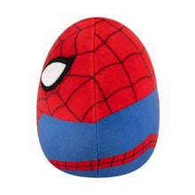 Spider-Man egg-shaped plush side view with red web pattern and blue band