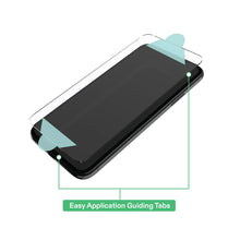Tempered glass screen protector with application guiding tabs for phone display