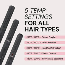 Black flat iron hair styler with multiple temperature settings and vented plates