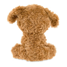 Brown sitting dog plush shown from the back