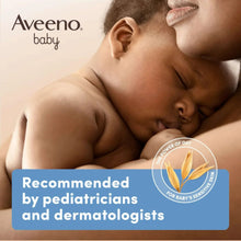 Held baby with bare shoulders, soothing baby skincare message on screen