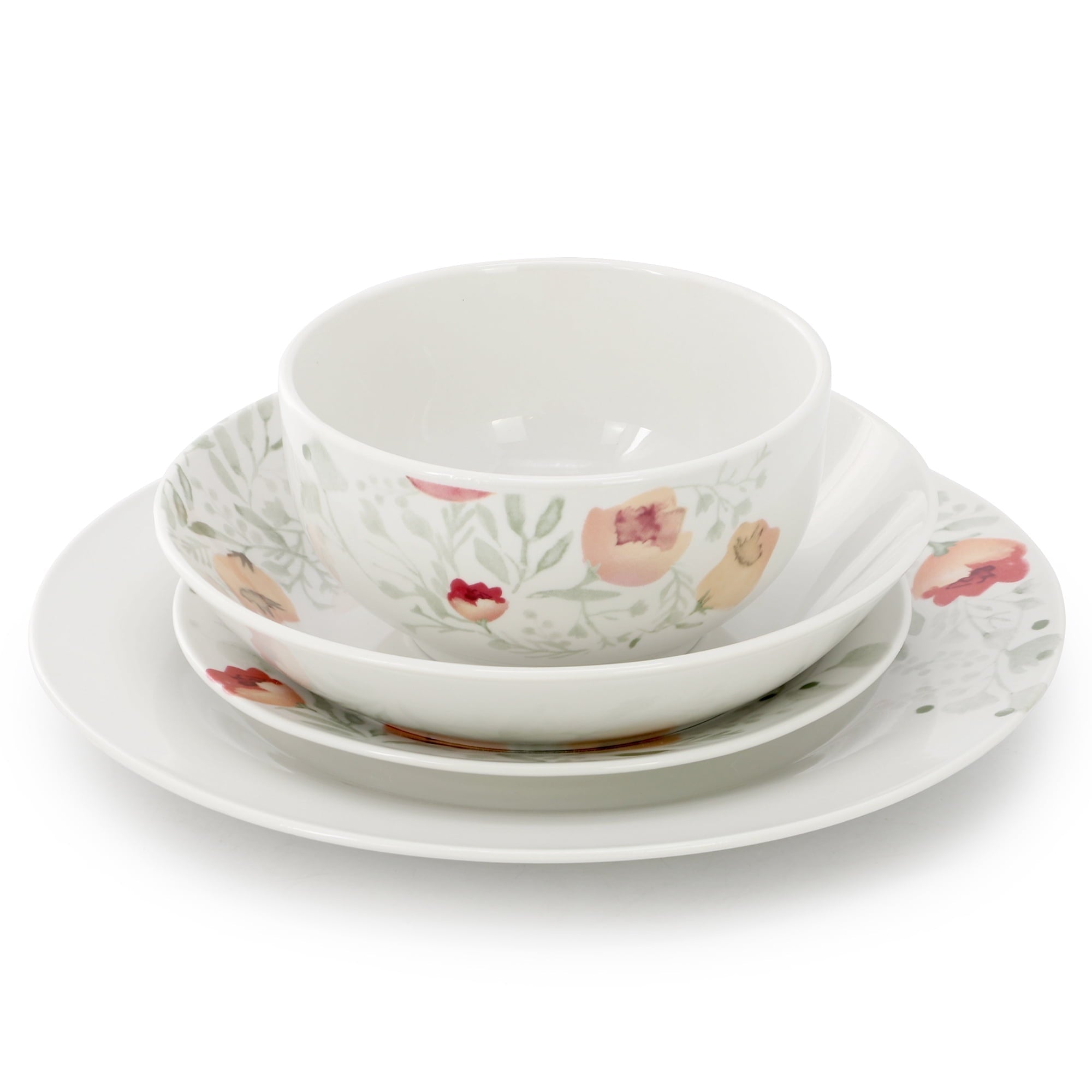 Elama Poppy 24 Piece Porcelain Double Bowl Dinnerware Set, Service for 6
