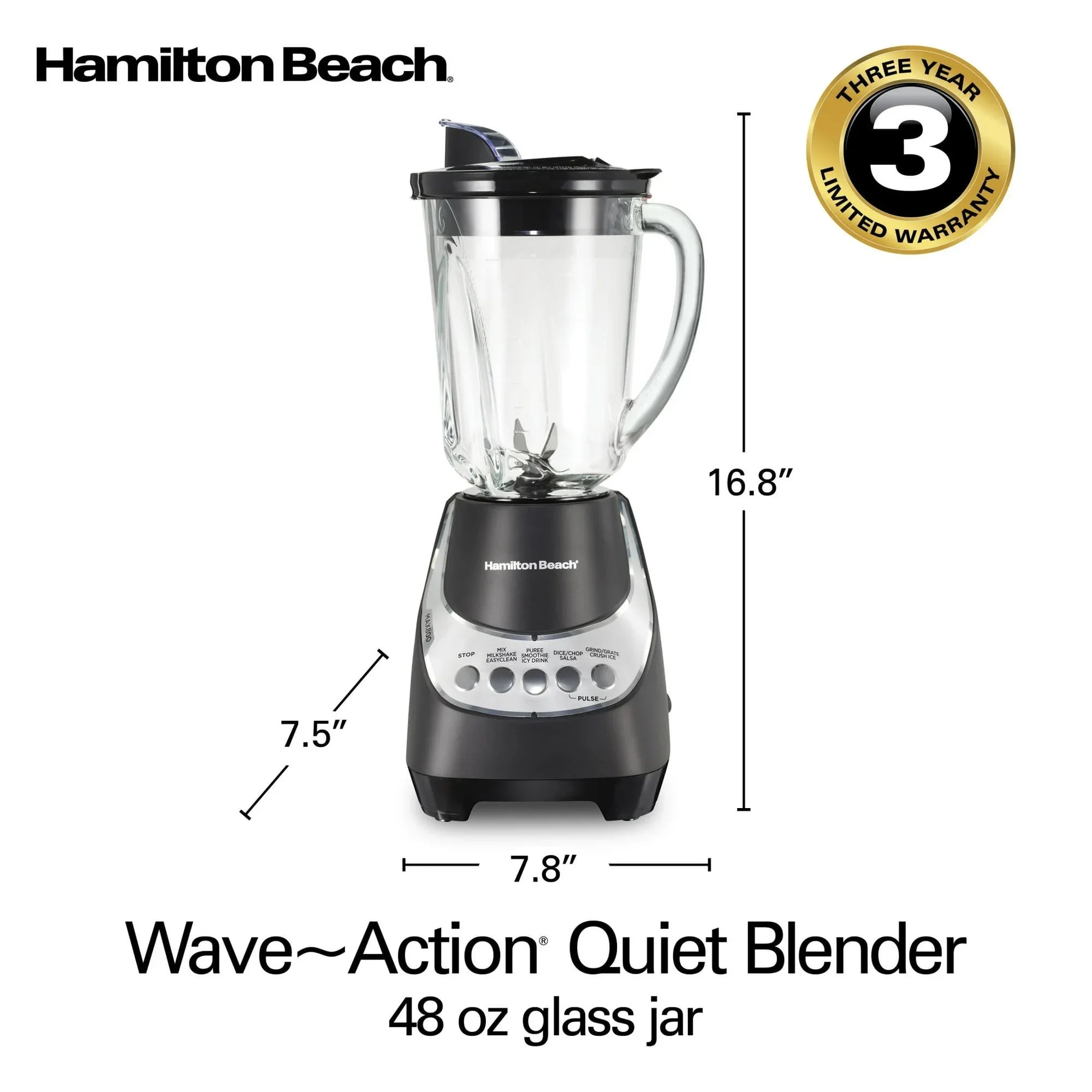 Hamilton Beach Wave Action Blender for Kitchen, 48 oz Jar for Smoothies and Shakes, Black - USA MEGA SHOP