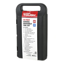 Front label on black storage case for a pink 40-piece general household tool set