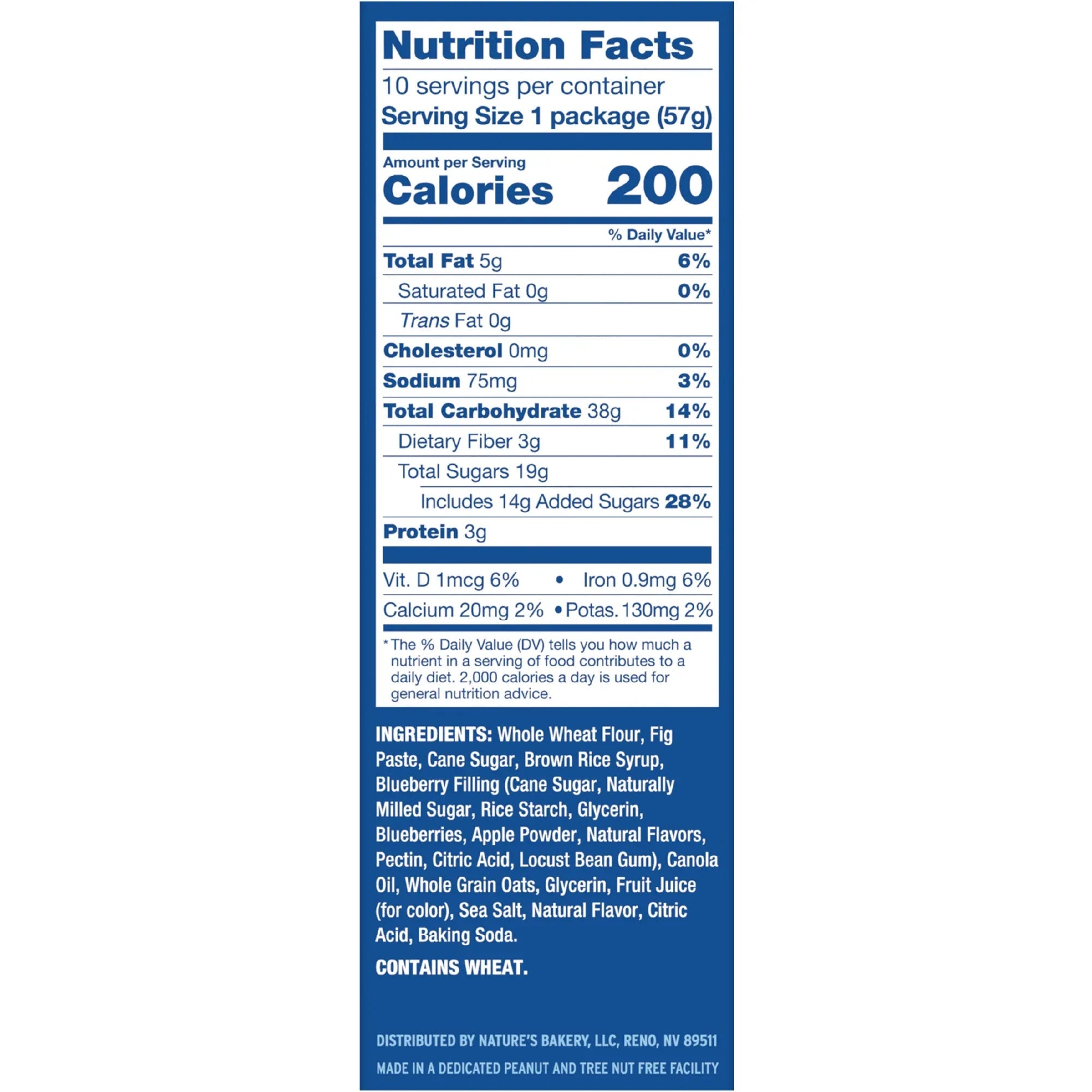 Nature's Bakery Blueberry Fig Bars, 10 Twin packs, 2 oz Each