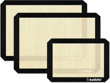 Black silicone baking mat set of 3 with textured surface and black edges.