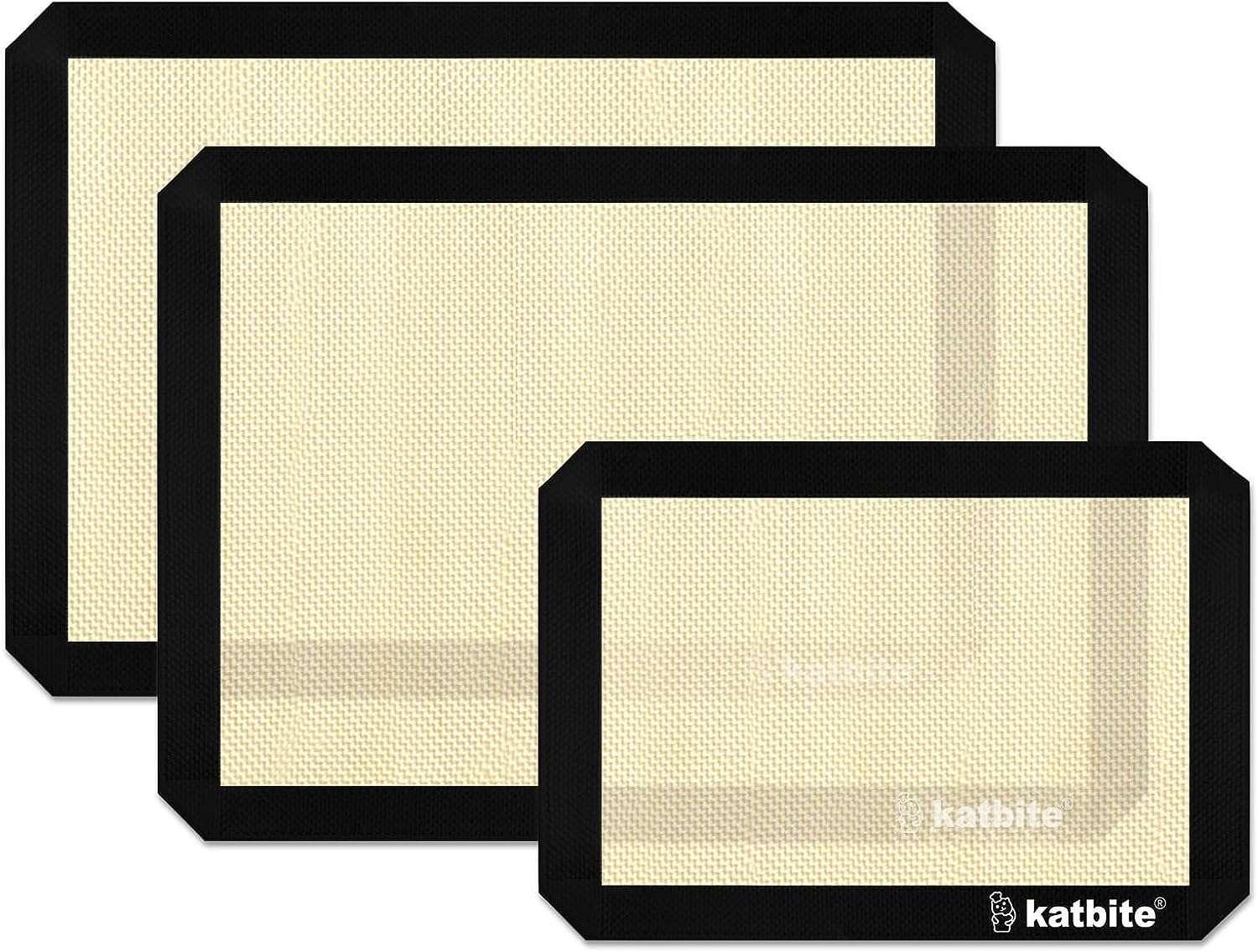 Katbite Silicone Baking Mat 3PCS 11.6 in x 16.5 in Reusable & Nonstick Bakeware Mats,Black