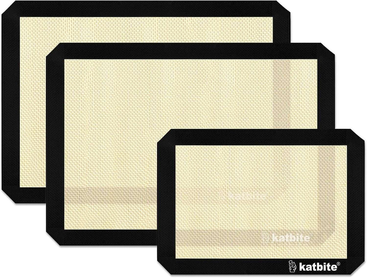 Katbite Silicone Baking Mat 3PCS 11.6 in x 16.5 in Reusable & Nonstick Bakeware Mats,Black