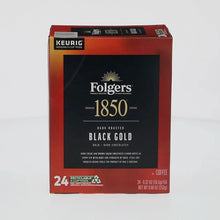 Keurig K-Cup coffee pod box with Folgers 1850 Black Gold dark roasted design
