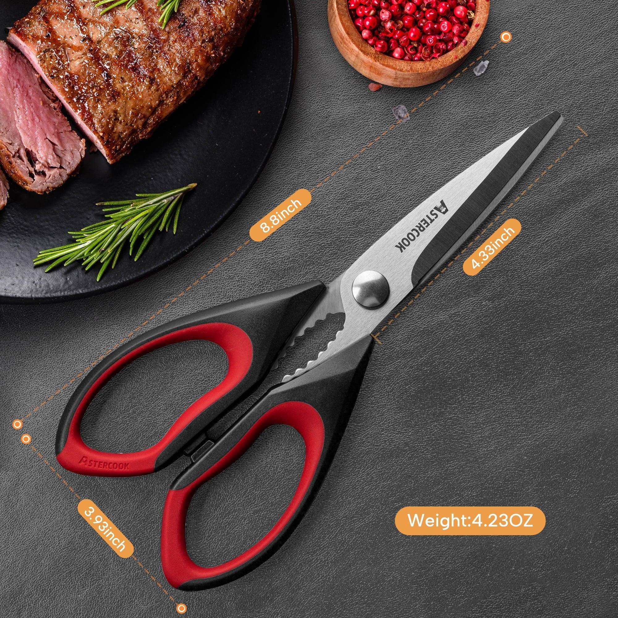 Astercook 2 Pcs Kitchen Scissors, Heavy Duty Shears with Serrated Blade, Ergonomic Handle Food Scissor for Poultry, Herbs, Vegetables Dishwasher Safe