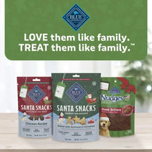 Santa Snacks crunchy dog biscuit bags with BLUE buffalo logo on front