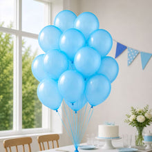 Light electric blue latex balloon cluster with attached strings