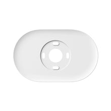 Google steel thermostat wall plate with circular cutout and four connector tabs, white