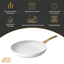 12 in white ribbed nonstick fry pan with gold handle