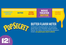 Pop Secret butter flavor meter panel with 12 bags and flavor sections