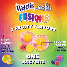 Welch's Juicefuls Fusions label showing two fruity flavors in one juicy bite